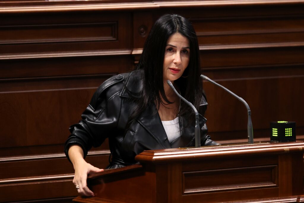 La presidenta del Grupo Parlamentario ASG, Melodie Mendoza, durante el pleno del Parlamento de Canarias