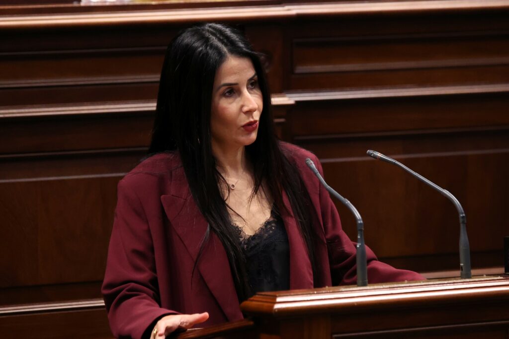 La presidenta del Grupo Parlamentario ASG, Melodie Mendoza, durante el pleno del Parlamento de Canarias